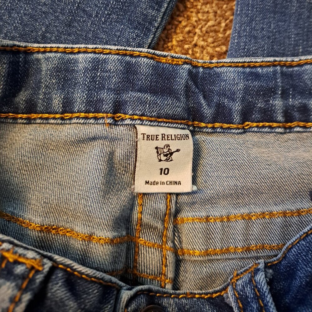 True Religion Distressed Geno Relaxed Slim Adjustable Waistline Denim Jeans - Picture 5 of 10